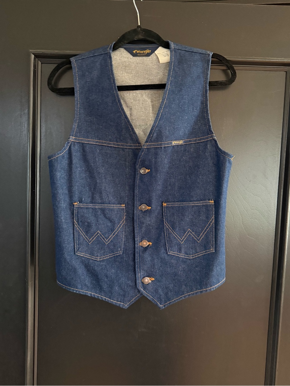 Vintage 80s Wrangler Denim Travel Patch Vest USA Made Size Medium 74175NV